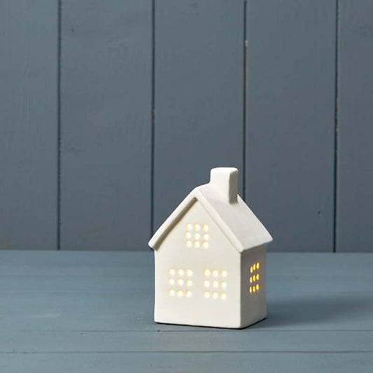 White Ceramic Led House 8X6.5X11.7cm