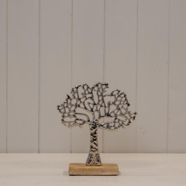 Silver Tree of Life On Wooden Base 19X5X22cm