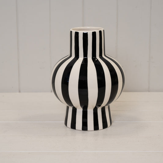 Black and White Striped Round Vase