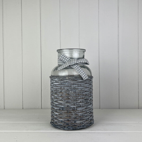 Glass Jar With Woven Jacket & Bow T10xB14xH25.5cm
