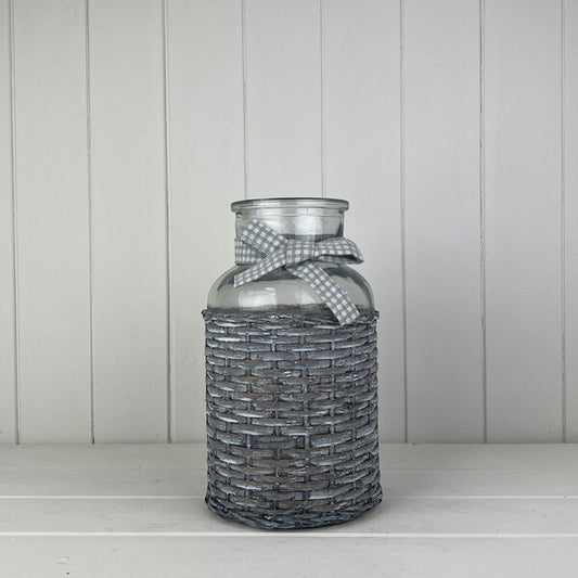 Glass Jar With Woven Jacket & Bow T10xB14xH25.5cm
