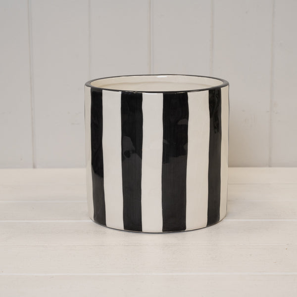 Timeless Black and White Striped Round Pot.