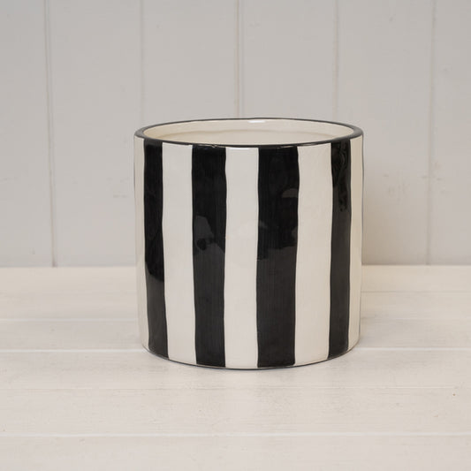 Timeless Black and White Striped Round Pot.