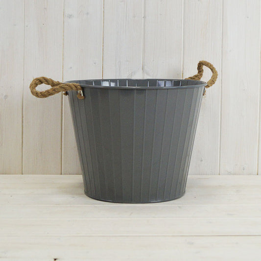 18cm Cool Grey Round Tapered Zinc Bucket with Rope Ears