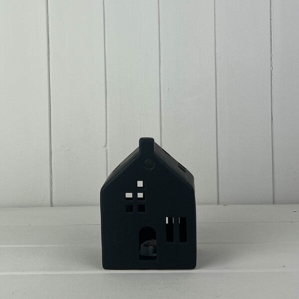 Short Black Ceramic Led House With Cut Out Windows