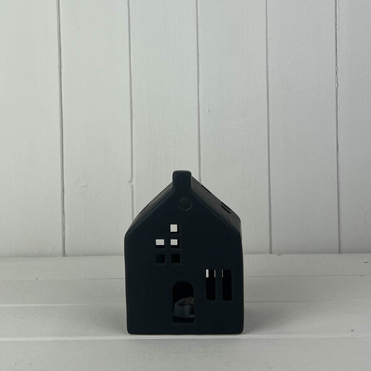 Short Black Ceramic Led House With Cut Out Windows