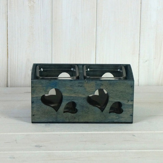 Two Part Blue Tealight with Cut Out Heart Detail
