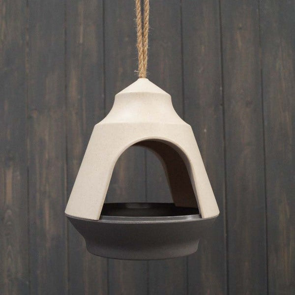 Earthy Natural/Anthracite Bamboo 2-Tone Hanging Bird Feeder