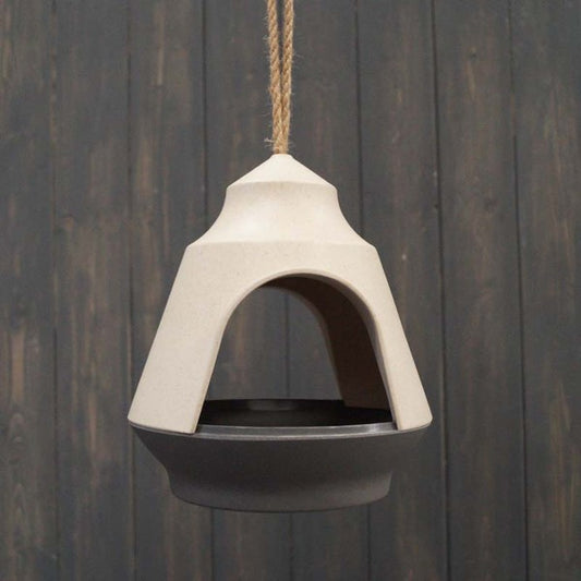 Earthy Natural/Anthracite Bamboo 2-Tone Hanging Bird Feeder