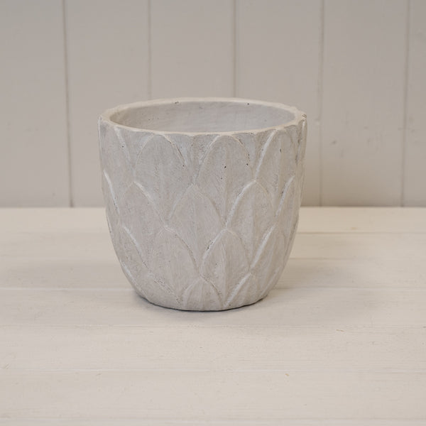 Round White  Leaf Patterned Pot