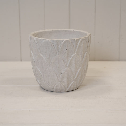Round White  Leaf Patterned Pot