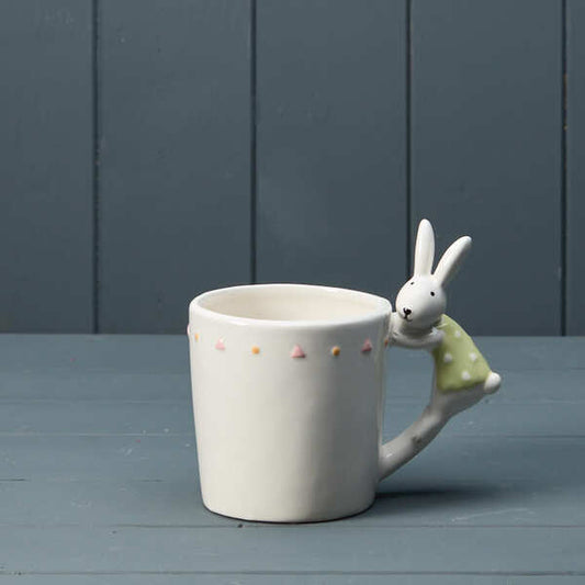 Set of 2 White Ceramic Rabbit Mugs