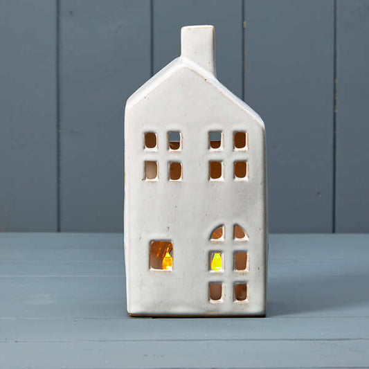 Ceramic house tealight with reactive glaze 10.3x6.9x20.8cm