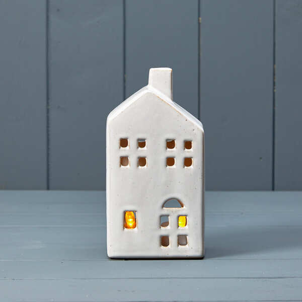 Ceramic house tealight with reactive glaze 8.5x6.3x16.7cm