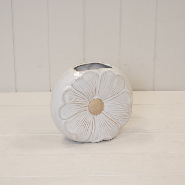Natural Ceramic Vase with Flower Design 17.1cm x 6.9cm x 15.4cm