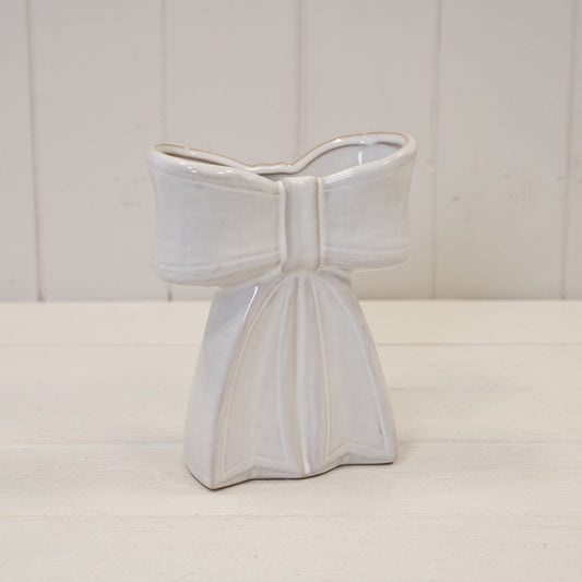 White Ceramic Bow Vase Small 13.2cm x 6.5cm x 16.5cm
