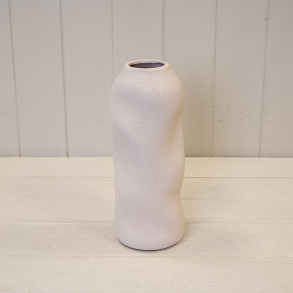 Set of 2 White Tall Sculptured Textured Vases