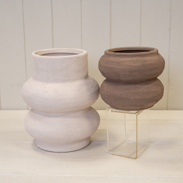 Brown textured Stone Sculptured Vase 14.8cm x 14.8cm x 12.2cm
