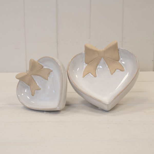 Heart Shaped Shallow Dish with Unglazed Bow Design 15.3cm