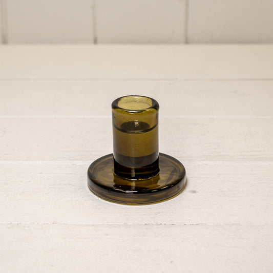 Olive Green Smooth Small Candle Holder 7cm x 7cm x 5.8cm