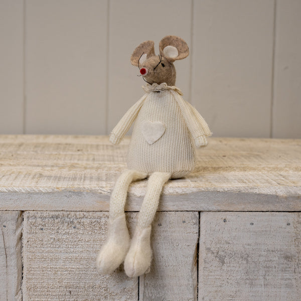 Cream Fabric Sitting Mouse H17cm