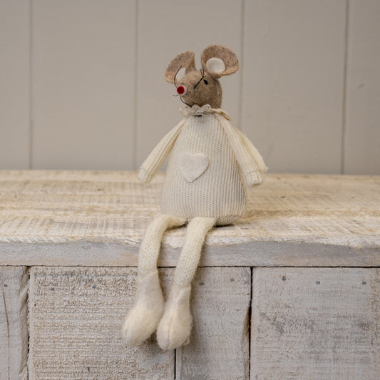 Cream Fabric Sitting Mouse H17cm