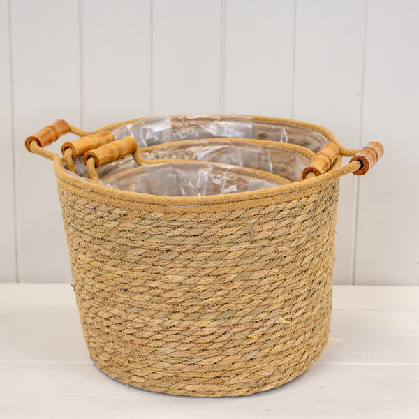 Set of 3 Natural Rope & Grass Storage Basket