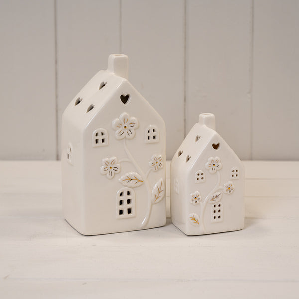 Glazed Ceramic  House with LED Ornament with Textured Detail