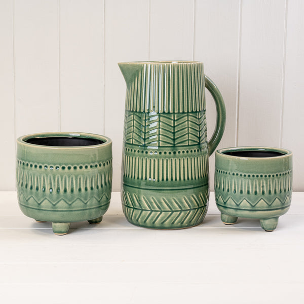 Green Ceramic Jug (26.5cm) T12 x 14 x BD12.3 x H26.5cm