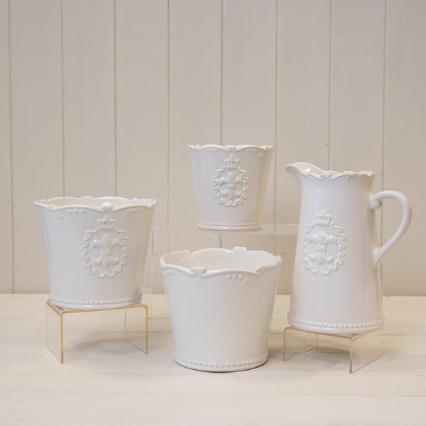 White Ceramic Jug 19cm Fleur De Lis