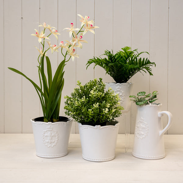 White Ceramic Jug 19cm Fleur De Lis