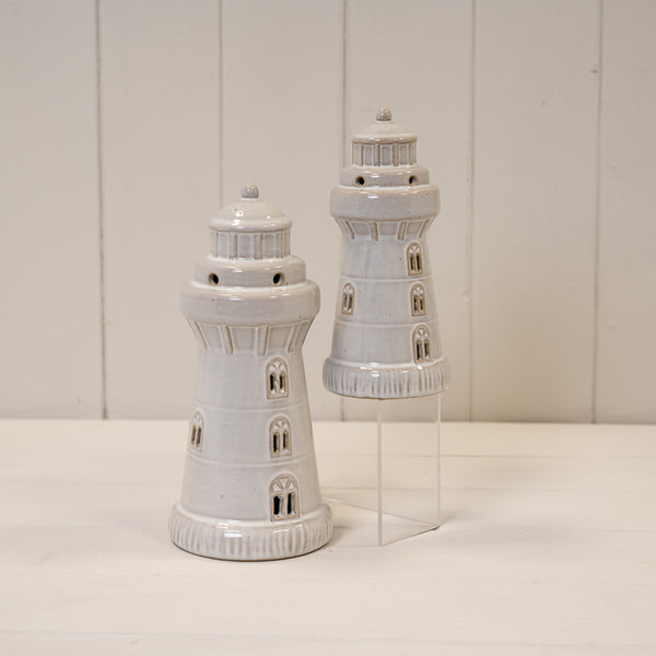 Glazed Ceramic Lighthouse Ornament with Textured Detail L6.9xW6.9xH15cm