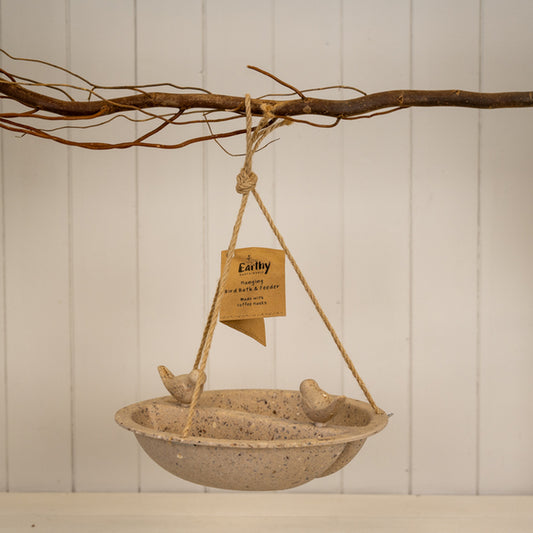 Earthy Coffee Husks Hanging Bird Bath And Feeder (27cm)