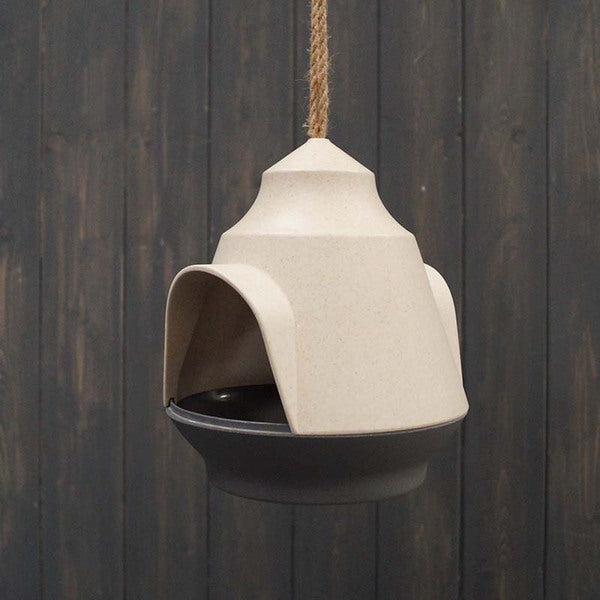 Earthy Natural/Anthracite Bamboo 2-Tone Hanging Bird Feeder
