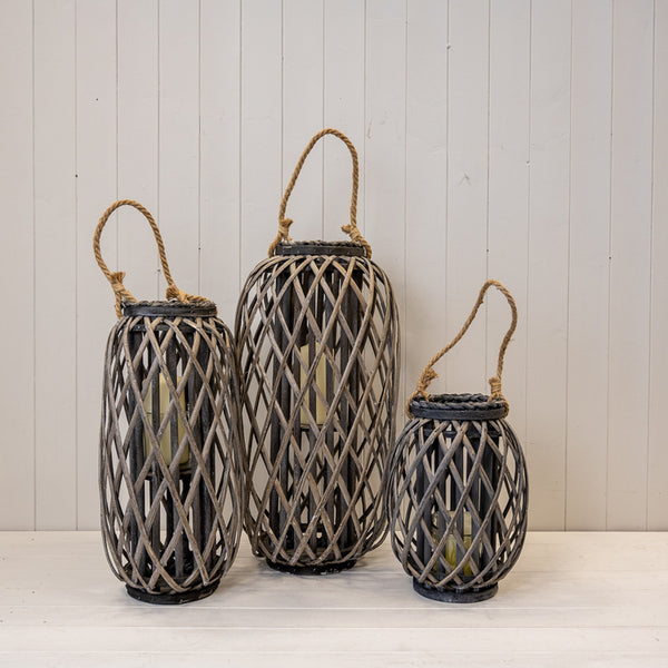 Grey Wicker Lantern 50 cm