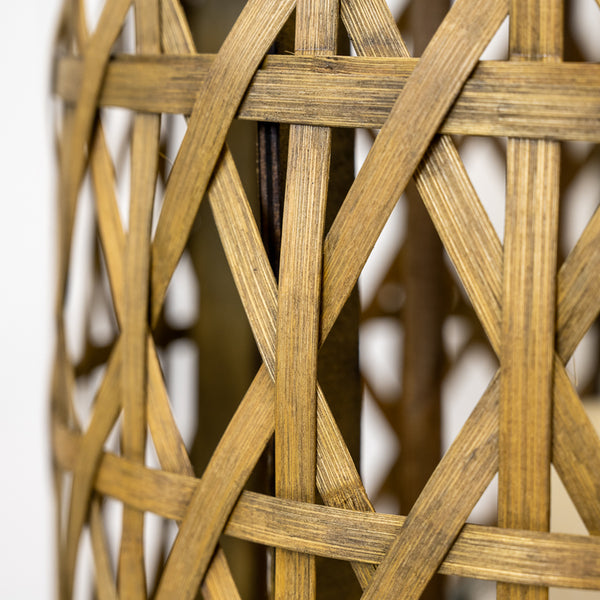 Large Oval Bamboo Lantern With Glass Insert