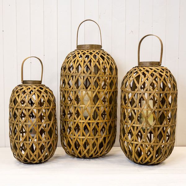 Large Oval Bamboo Lantern With Glass Insert