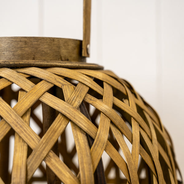 Medium Oval Bamboo Lantern With Glass Insert