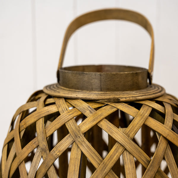 Small Oval Bamboo Lantern With Glass Insert