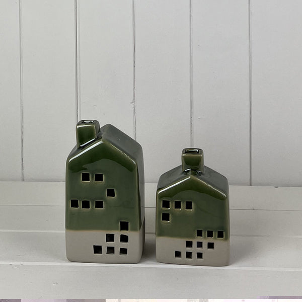 Green Ceramic House Decoration with LED (15.5cm)