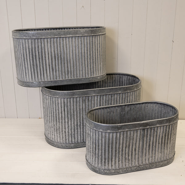 Set of 3 Ribbed Oval Plant Pots