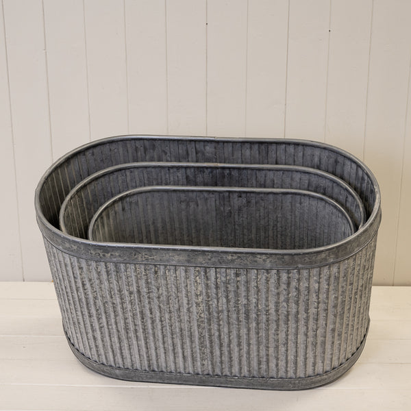 Set of 3 Ribbed Oval Plant Pots