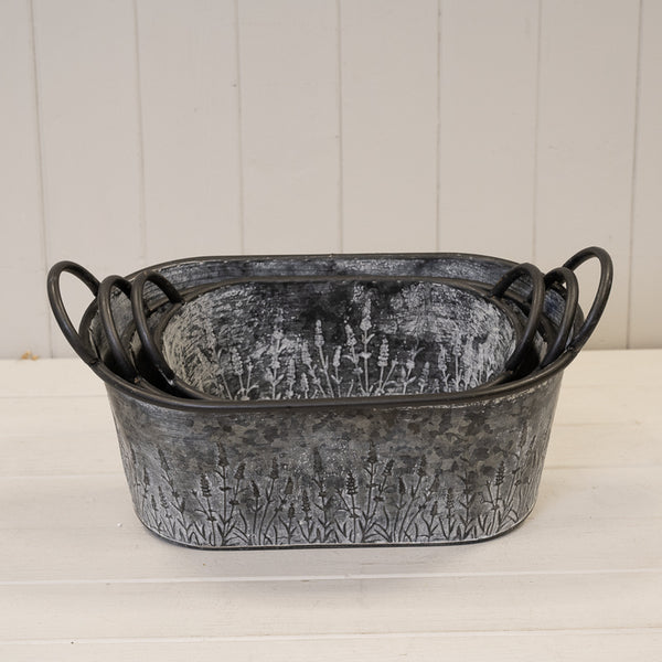 Set of Three Meadow Zinc Oval Planters
