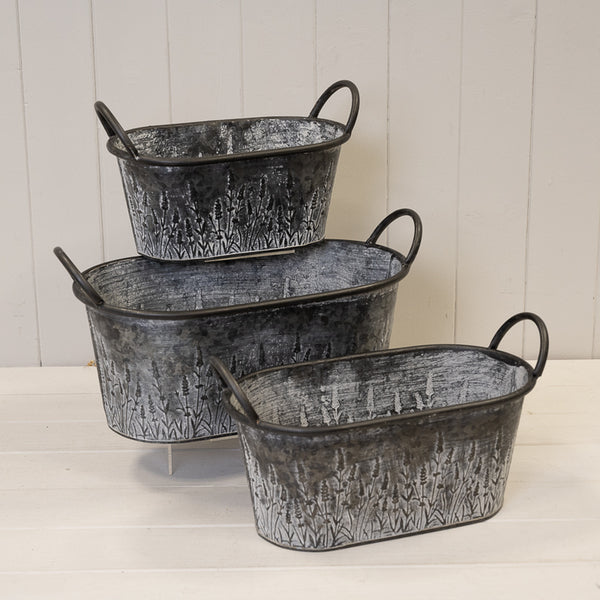 Set of Three Meadow Zinc Oval Planters