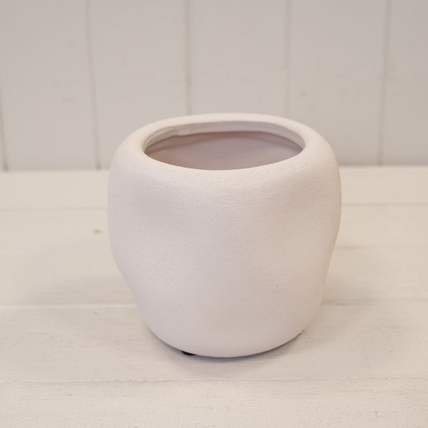 White Textured Stone Plant Pot
