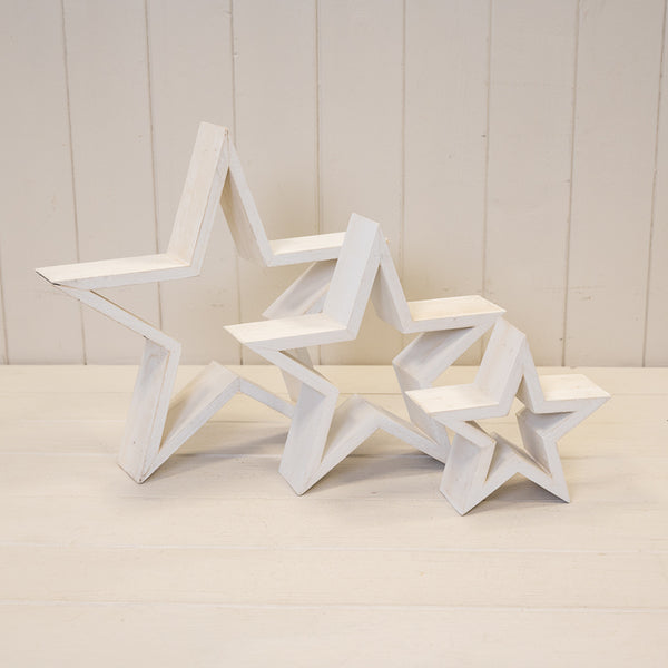 Set of Three Wooden Stars L31cm M23cm S15.5cm