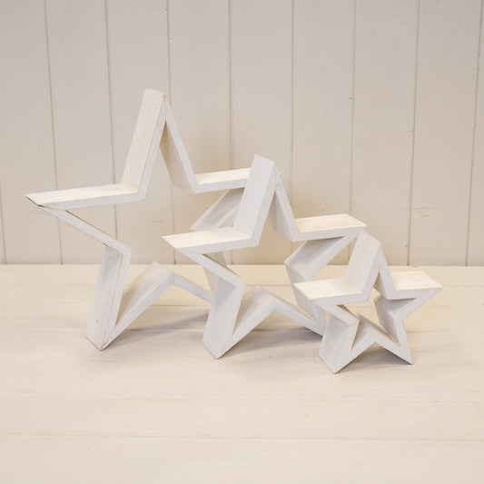 Set of Three Wooden Stars L31cm M23cm S15.5cm