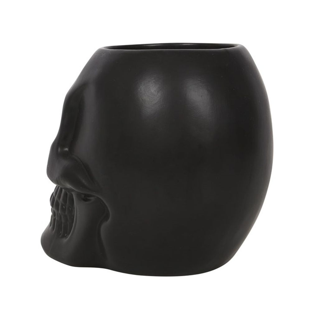 Matt Black Skull Plant Pot