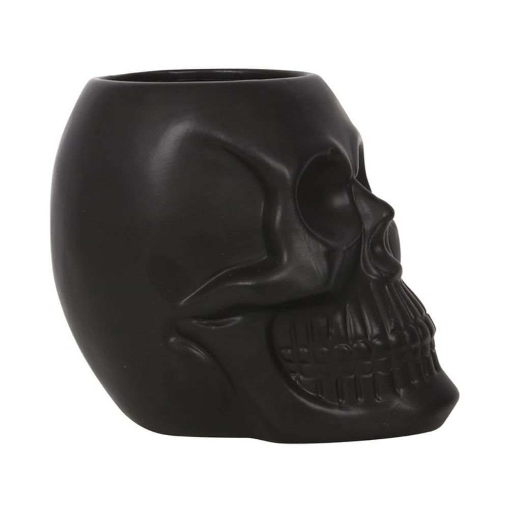 Matt Black Skull Plant Pot