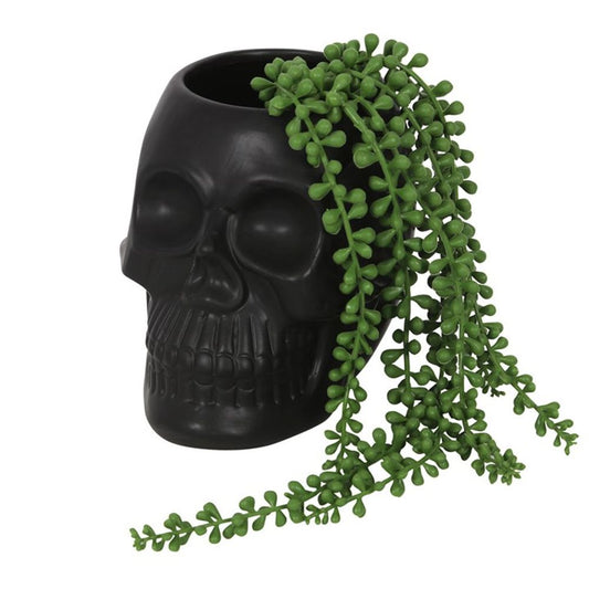 Matt Black Skull Plant Pot